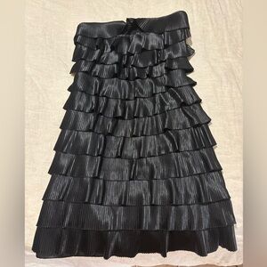 Black Satin Fringe/Ruffle Mini Cocktail Dress (size small/6, from Express
